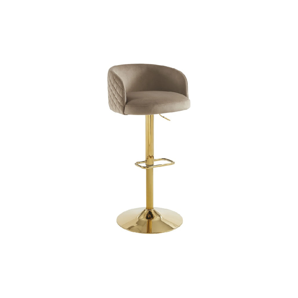 Elegant Adjustable Bar Stool with Gold Base and Upholstered Seat