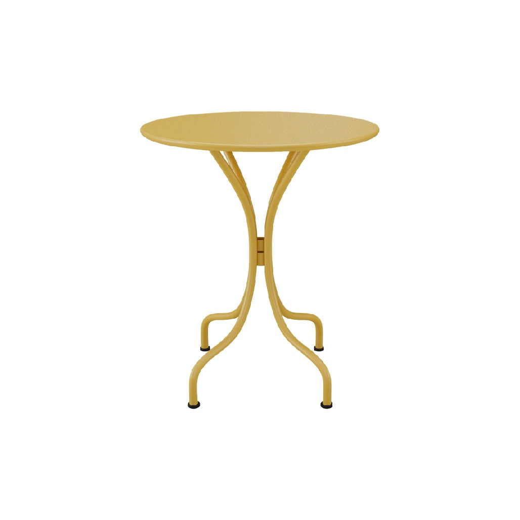 Round Yellow Metal Dining Table with Curved Legs